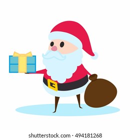 Santa Claus holding a gift. Merry Christmas and happy New Year design element. Vector illustration.