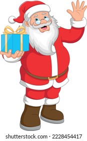 Santa Claus holding gift on white background