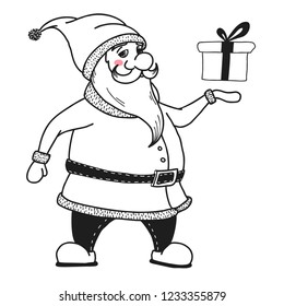 Santa Claus is holding a gift. Vector illustrations in sketch style