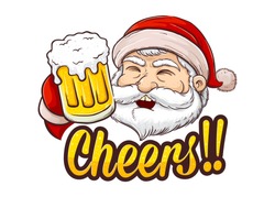 Santa Claus Holding Glass Of Beer Saying Cheers, Christmas Background Vector Illustration
