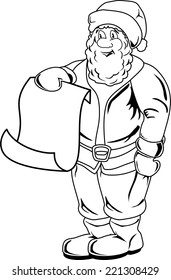 Santa Claus is holding a large blank sheet of paper. A Christmas concept of Santa's List has room for your own text