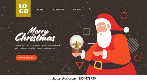 santa claus holding magic glass ball merry christmas happy new year holiday celebration concept copy space horizontal portrait vector illustration