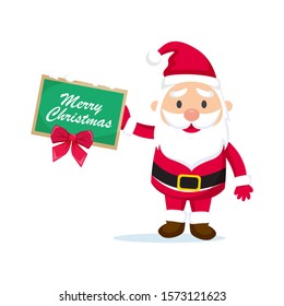 Santa Claus holding a Merry Christmas sign! Vector illustration in cartoon style. Isolated on white background. 