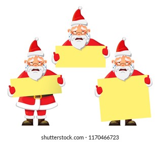 Santa Claus holding poster. Santa Claus vector illustration set
