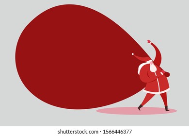 Santa Claus holding a red gift bag big enough to place the text 