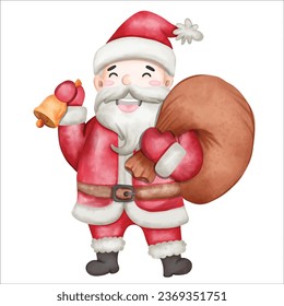 Santa Claus holding Ring Bell  Sack Bag
