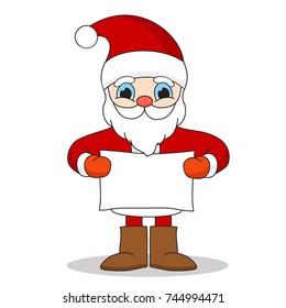 Santa Claus holding a sheet of paper which can be your inscription, message.