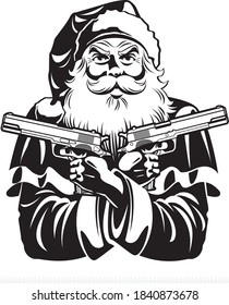 santa claus holding two automatic pistols