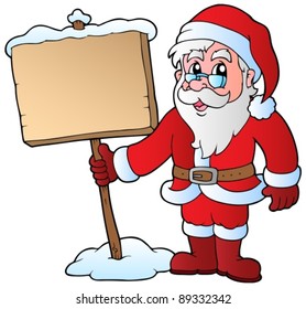 Santa Claus holding wooden board - vector illustration.