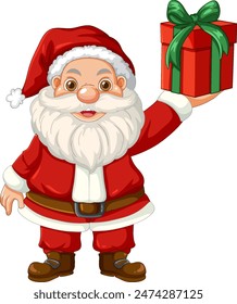 Santa Claus holding a wrapped Christmas present
