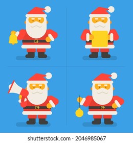 Santa Claus holds Christmas tree toy bell megaphone and reads letter. Exclusive Characters Pack. Vector Illustration