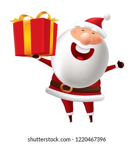 Santa Claus holds a gift box.