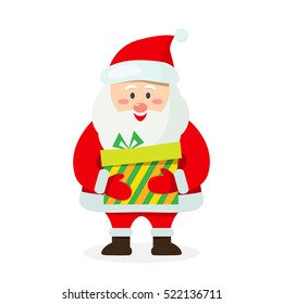 Santa Claus holds gift. flat vector illustration isolate on a white background