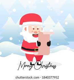 Santa Claus holds a list of gifts with scene winter landscape.Cute Christmas Character