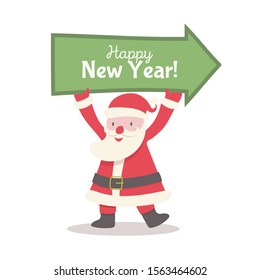 Santa Claus with holds pointer banner. Christmas character cute cartoon style for banner, tag, holiday fair, calendar, cover, flyer, brochure, poster, invitation, festive, greeting card. Vector 10 eps