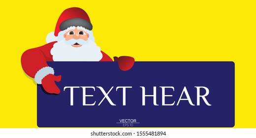 Santa Claus holds poster in the form of a snowdrift for advertise discounts, sales or an invitation to celebrate Christmas. Design of the New Year presentation. - Illustration