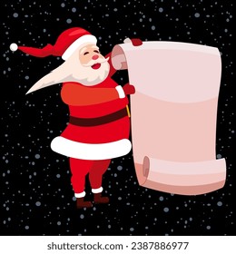 Santa Claus holds a scroll in his hands, parchment vintage