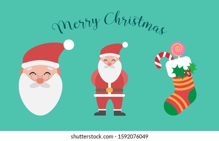 Santa Claus holiday vector image, postcard, holiday, sock, gifts, presents.