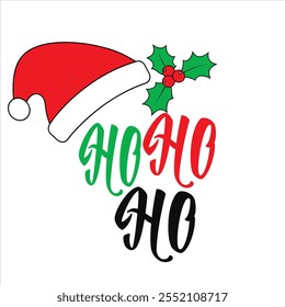 Santa Claus and Holly Berries with typography ho ho ho vector illustration