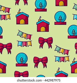 Santa Claus Home Merry Christmas and Happy New year background seemless pattern, Illustration fullprint repeatable element