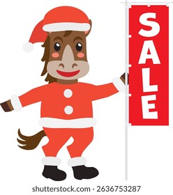 Santa Claus horse holding a sale banner. Vector illustration for Christmas Sale.