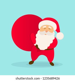 Santa Claus with huge bag. Christmas vector concept. Funny Santa on blue background. 