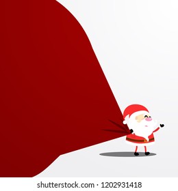 Santa claus with a huge bag with many gift inside of it isolated on white background