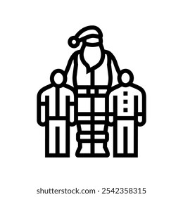 santa claus hugging children line icon vector. santa claus hugging children sign. isolated contour symbol black illustration