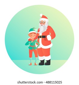 Santa Claus hugging elf. Vector illustration