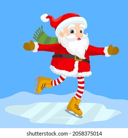 Santa Claus ice-skate, Merry Christmas greeting 