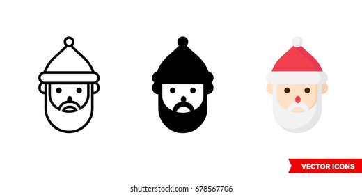 Santa Claus icon of 3 types: color, black and white, outline. Isolated vector sign symbol.