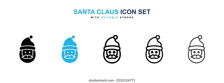 Santa Claus icon collection in black and blue colors