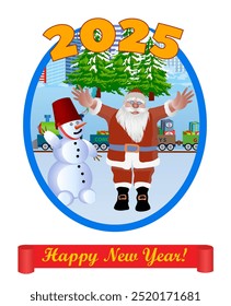 Santa Claus icon with congratulation Happy New Year. Vector illustration.