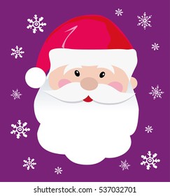 Santa Claus icon. Santa Claus face in flat design. Christmas card template. Colorful vector illustration.