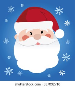Santa Claus icon. Santa Claus face in flat design. Christmas card template. Colorful vector illustration.