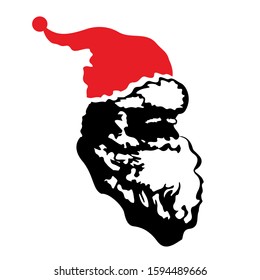 Santa Claus icon. Head of Santa with long beard and traditional hat. Vector Illustration 