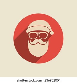 Santa Claus Icon With Long Shadow. Vector Illustration, Flat Design, EPS 8.