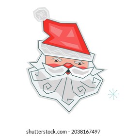 Icono de Santa Claus con sombrero rojo y barba. El rostro aislado de Santa Claus en un estilo retro plano. plantilla de tarjeta de Navidad. Vector colorido para tarjetas, etiquetas y etiquetas de regalo, pegatinas, carteles, afiches, web.