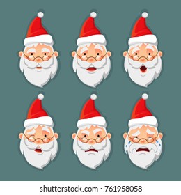Santa Claus icon set. Different Santa Claus flat vector illustration
