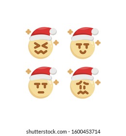 Santa Claus Icon Set, Embarrassed, Worried, Sad, Bored & Evil, Vector Illustrations. 