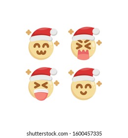 Santa Claus Icon Set, Happy, Laugh, Awkward, Smile, Vector Illustrations. 
