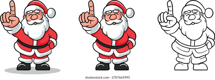 Weihnachtsmann-Symbolsatz, der seinen Zeigefinger ohne Hintergrund nach oben zeigt	