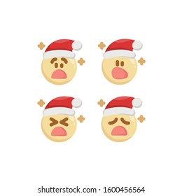 Santa Claus Icon Set, Sad, Upset, Shock & Surprised, Vector Illustrations. 