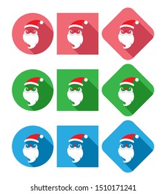 Santa Claus icon set, simple flat design. long shadow
