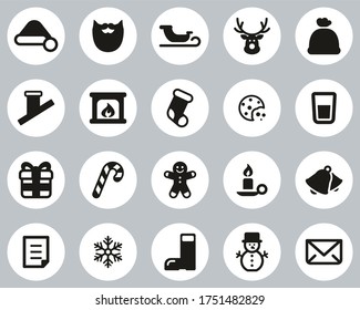 Santa Claus Icons Black & White Flat Design Circle Set Big