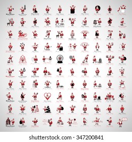 Santa Claus Icons And Christmas Elements Set - Vector Illustration, Graphic Design. For Web, Websites, Print, Presentation Templates, Mobile Applications And Promotional Materials 