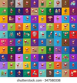 Santa Claus Icons And Christmas Elements Set - Vector Illustration, Graphic Design. For Web, Websites, Print, Presentation Templates, Mobile Applications And Promotional Materials