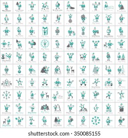 Santa Claus Icons And Christmas Elements Set - Vector Illustration, Graphic Design. For Web, Websites, Print, Presentation Templates, Mobile Applications And Promotional Materials 