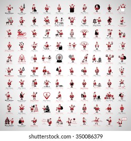 Santa Claus Icons And Christmas Elements Set - Vector Illustration, Graphic Design. For Web, Websites, Print, Presentation Templates, Mobile Applications And Promotional Materials  