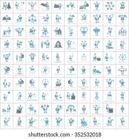 Santa Claus Icons And Christmas Elements Set - Vector Illustration, Graphic Design. For Web, Websites, Print, Presentation Templates, Mobile Applications And Promotional Materials